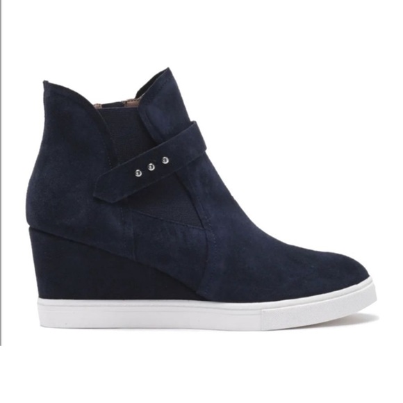 Paolo Shoes - Linea Paolo Freshton High Top Wedge Sneaker in Sapphire Navy Suede